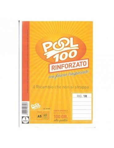 Ricambio Pool Fogli a Buchi A5 Rinforzati Righe Senza Margine 100 Gr. Cf.40