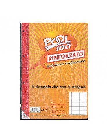 Ricambio Pool Fogli a Buchi Maxi Rinforzati Righe B 100 Gr. Cf.40