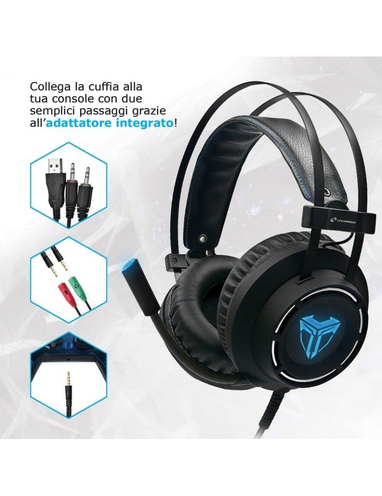 TECHMADE CUFFIE GAMING MULTIMEDIALI CAMOUFLAGE BLU - 5