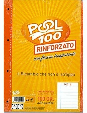 Ricambio Pool Fogli a Buchi Maxi Rinforzati Righe C 100 Gr. Cf.40