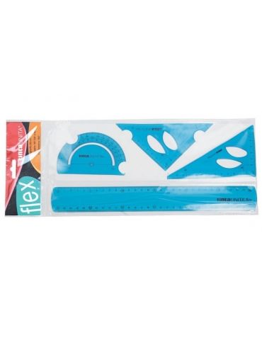 Set Flex Tinta Unita Righello + Squadre + Goniometro - Colori Assortiti