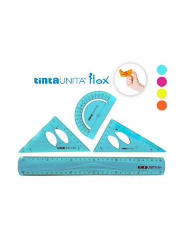 Set Flex Tinta Unita Righello + Squadre + Goniometro - Colori Assortiti