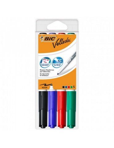 Pennarello Bic Velleda Lavagna Punta Tonda Confezione 4 Colori