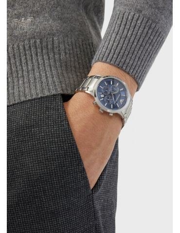 Oozoo Orologio Uomo Chrono Look 50mm - Cassa Argento, Quadrante Blu, Cinturino In Pelle