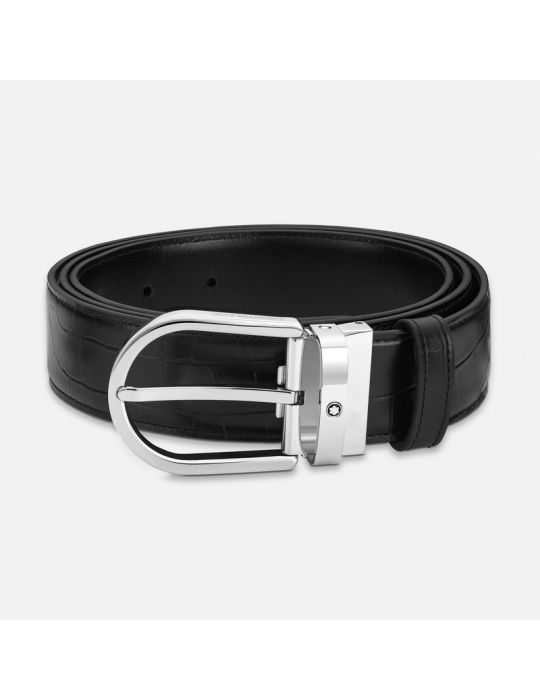 Cintura Montblanc Reversibile in Pelle Nera