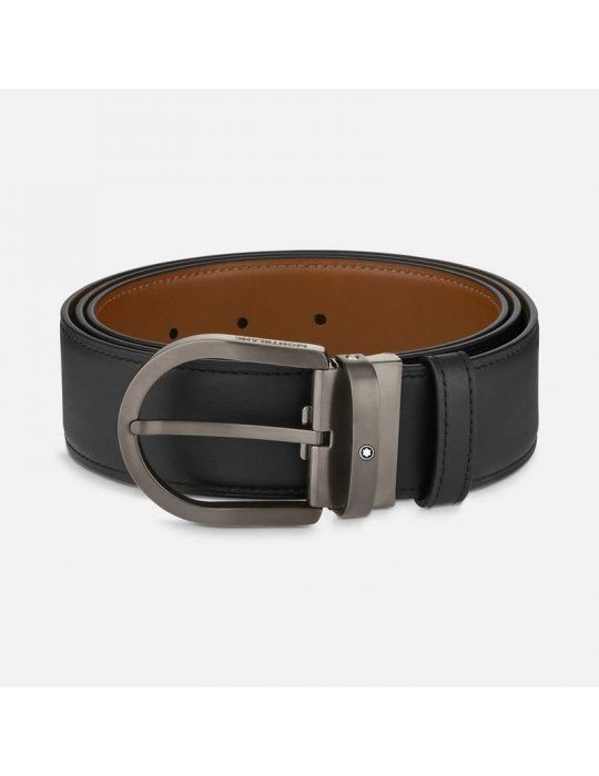 Cintura reversibile Montblanc in pelle nera/marrone 40 mm con fibbia a ferro di cavallo