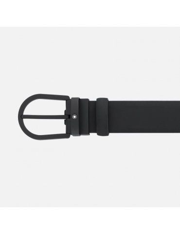 Cintura Montblanc in pelle nera 35 mm con fibbia a ferro di cavallo