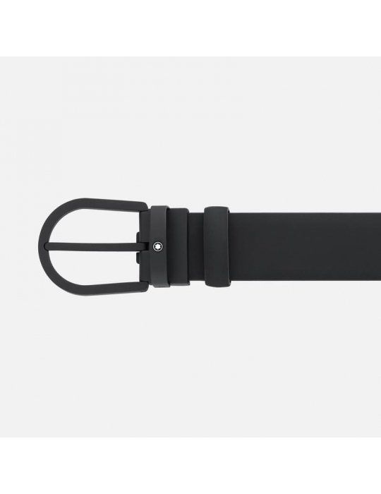 Cintura Montblanc in pelle nera 35 mm con fibbia a ferro di cavallo