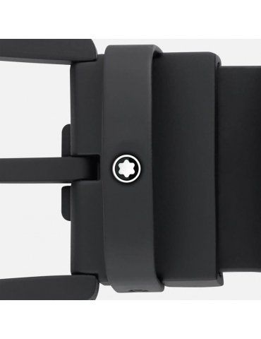 Cintura Montblanc in pelle nera 35 mm con fibbia a ferro di cavallo