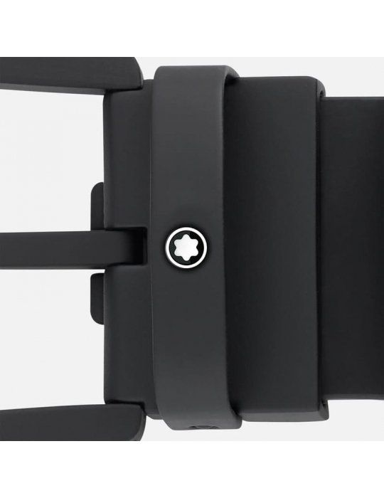 Cintura Montblanc in pelle nera 35 mm con fibbia a ferro di cavallo