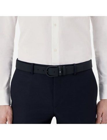 Cintura Montblanc in pelle nera 35 mm con fibbia a ferro di cavallo