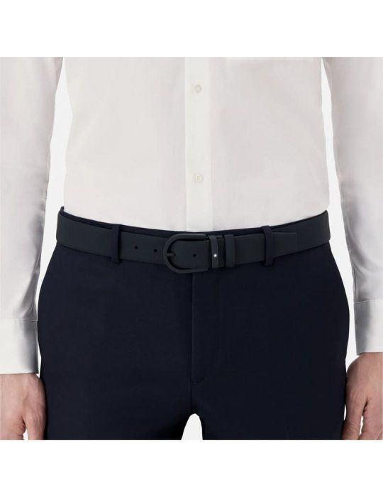 Cintura Montblanc in pelle nera 35 mm con fibbia a ferro di cavallo