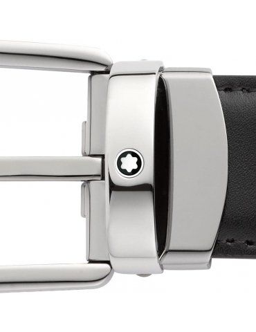 Cintura reversibile Montblanc in pelle nera/marrone 30 mm con fibbia a ferro di cavallo