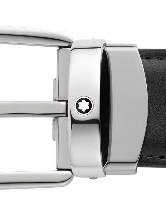 Cintura reversibile Montblanc in pelle nera/marrone 30 mm con fibbia a ferro di cavallo