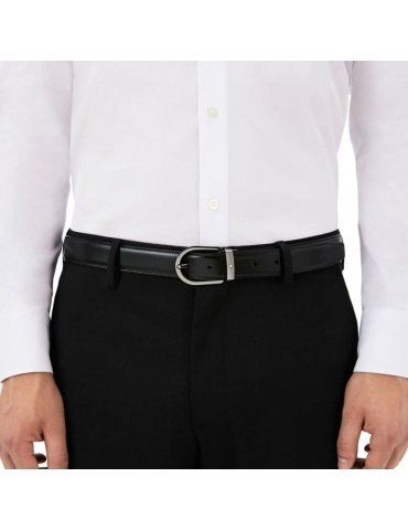 Cintura reversibile Montblanc in pelle nera/marrone 30 mm con fibbia a ferro di cavallo