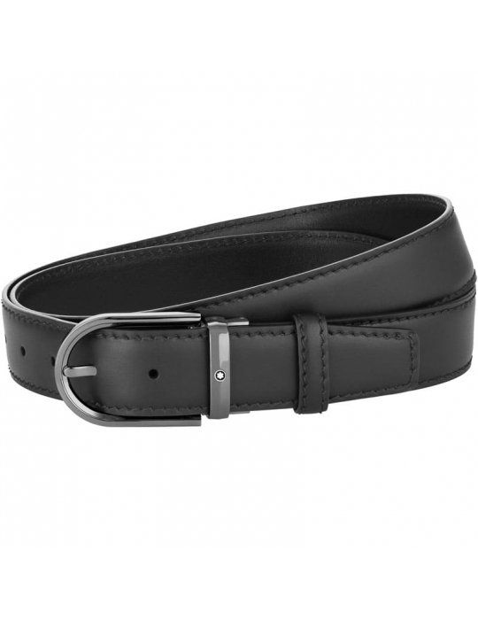 Cintura in pelle nera Montblanc 35 mm con fibbia a ferro di cavallo