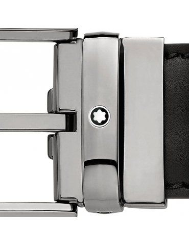 Cintura in pelle nera Montblanc 35 mm con fibbia a ferro di cavallo