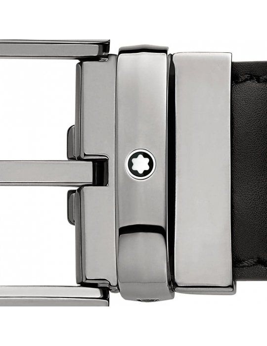 Cintura in pelle nera Montblanc 35 mm con fibbia a ferro di cavallo