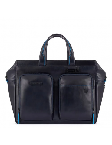 Cartellina Piquadro Sottile 14" Due Manici in Pelle Blue