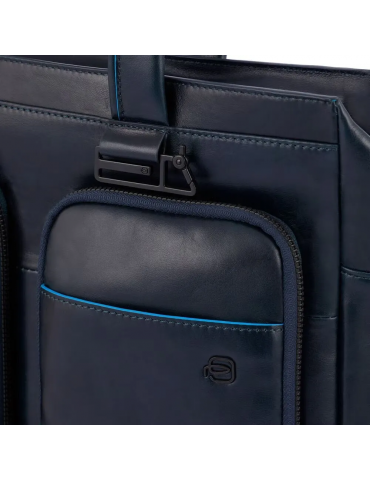 Cartellina Piquadro Sottile 14" Due Manici in Pelle Blue