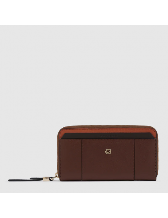 Portafoglio Piquadro Donna A Quattro Soffietti Con Zip Marrone
