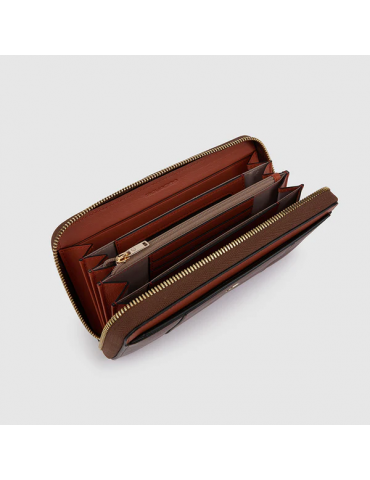 Portafoglio Piquadro Donna A Quattro Soffietti Con Zip Marrone