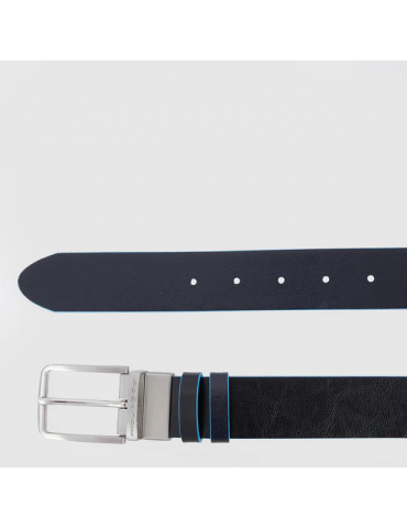 Cintura Piquadro Uomo Reversibile Con Fibbia Ad Ardiglione Nero E Blu