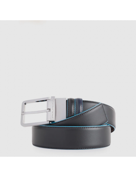 Cintura Piquadro Uomo Reversibile Con Fibbia Ad Ardiglione Nera E Blu