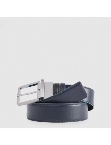 Cintura Piquadro Uomo Reversibile Con Fibbia Ad Ardiglione Nera E Blu