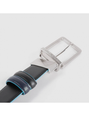 Cintura Piquadro Uomo Reversibile Con Fibbia Ad Ardiglione Nera E Blu