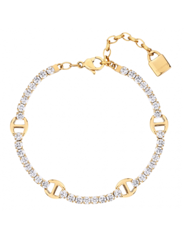 COOLSTEELANDBEYOND Bracciale Uomo Due Toni Nero E Oro, Acciaio Inossidabile Con Germanio E Magneti, Elemento Link, 22,2 Cm, Regalo In Scatola